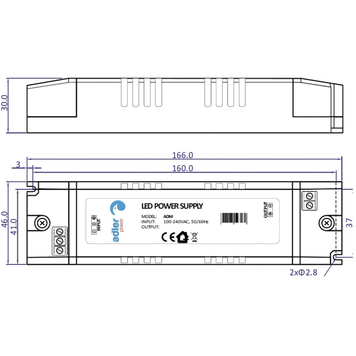 Rysunek techniczny zasilacza led ADM10024 marki Adler